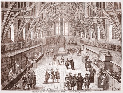 Interiør i Old Westminster Hall, fra et trykk utgitt i 1797 av English School