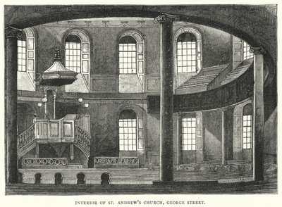 Interiør i St Andrew's Church, George Street (gravering) av English School