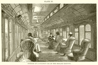 Interiør i en Pullman Car på Midland Railway av English School