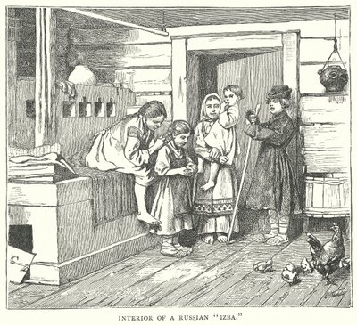 Interiør av en russisk quot;Izbaquot; (gravering) av English School