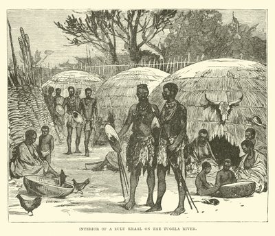 Interiør i en Zulu Kraal ved Tugela-elven av English School