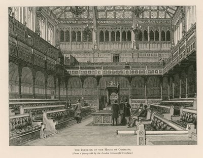 Interiør av Underhuset, Westminster, London av English School