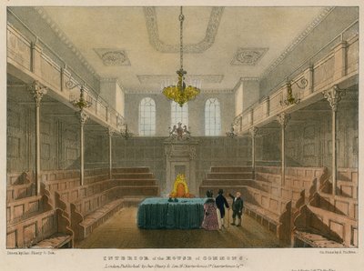 Interiør av Underhuset, Westminster, London av English School
