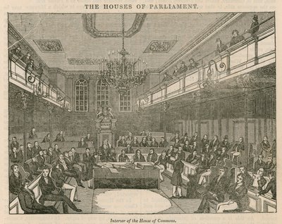Interiør av Underhuset, Westminster, London av English School