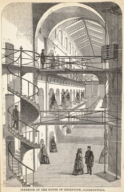 Interiør av House of Detention, Clerkenwell, illustrasjon fra The Criminal Prisons of London og Scenes from Prison Life av Henry Mayhew og John Binny, pub. 1862 av English School