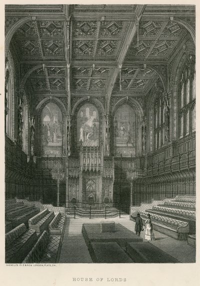 Interiør av House of Lords, Westminster, London av English School