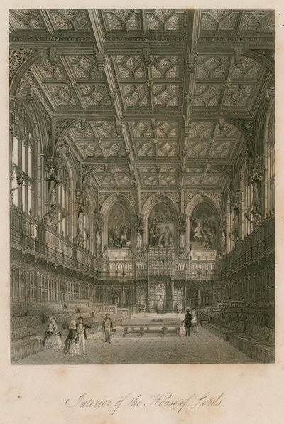 Interiør av House of Lords, Westminster, London av English School