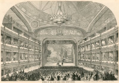 Interiør i det italienske operahuset, Covent Garden, London av English School