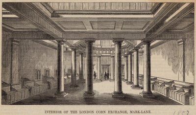 Interiøret i London Corn Exchange, Mark Lane av English School