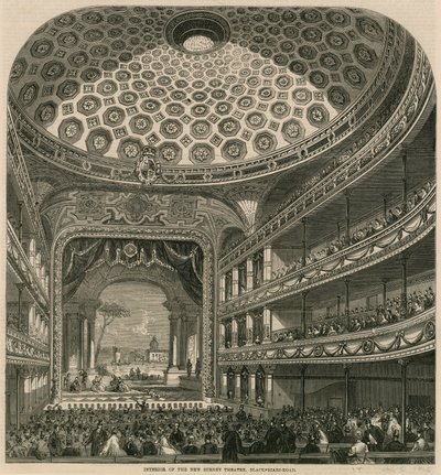 Interiør i New Surrey Theatre, Blackfriars Road, London av English School