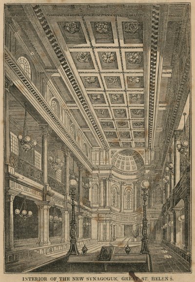 Interiør i den nye synagogen, Great St Helens, London av English School