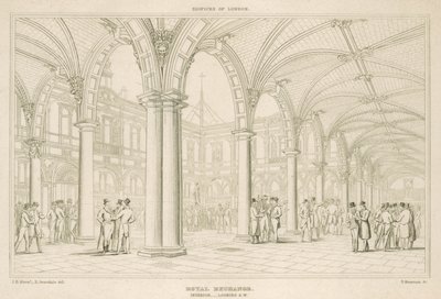 Interiør av Royal Exchange, London, med utsikt mot sørvest av English School