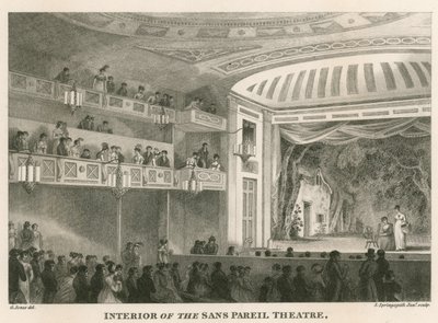 Interiør i Sans Pareil Theatre (Adelphi Theatre), London av English School
