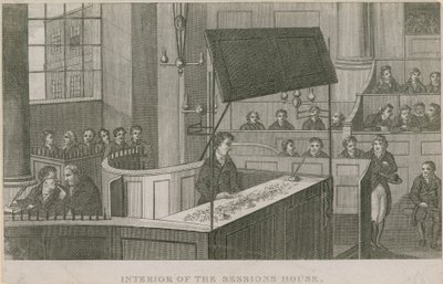 Interiøret i Sessions House, Old Bailey av English School