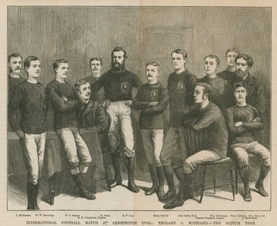 Internasjonal fotballkamp på Kennington Oval; England mot Skottland, det skotske laget av English School