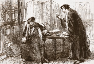 Intervju mellom Erasmus og Calvin, illustrasjon fra The History of Protestantism av James Aitken Wylie (1808-1890), pub. 1878 av English School