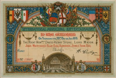 Invitasjon til International Municipal Entertainment i Guildhall, London, 29. juli 1875 av English School