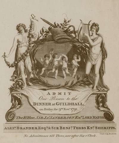 Invitasjon til en bankett i Guildhall, London, 9. november 1792 av English School