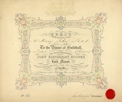 Invitasjon til en bankett i Guildhall, London, 9. november 1847 av English School