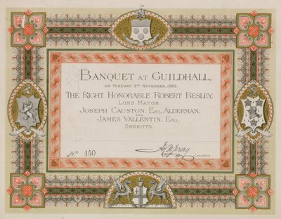 Invitasjon til en bankett i Guildhall, London, 9. november 1869 av English School