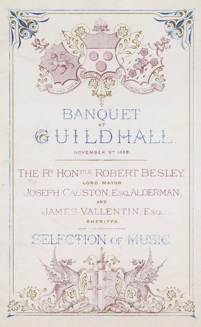 Invitasjon til en bankett i Guildhall, London, 9. november 1869 av English School