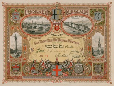 Invitasjon til en bankett i Guildhall, London, 9. november 1878 av English School