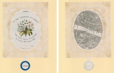 Invitasjon til seremonien for åpning av New Coal Exchange, 30. oktober 1849, foran og bak av English School