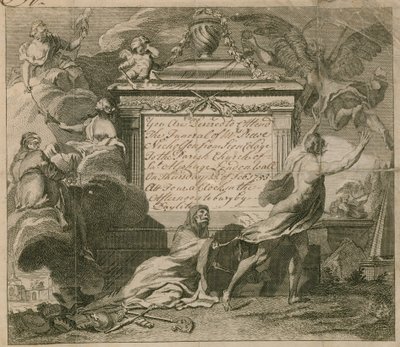 Invitasjon til begravelsen til Mr Nicholson ved St Alphage, London Wall, i 1753 av English School