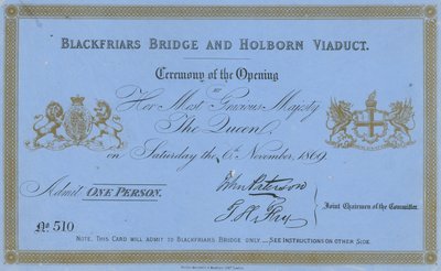 Invitasjon til åpningen av Blackfriars Bridge og Holborn Viaduct av English School