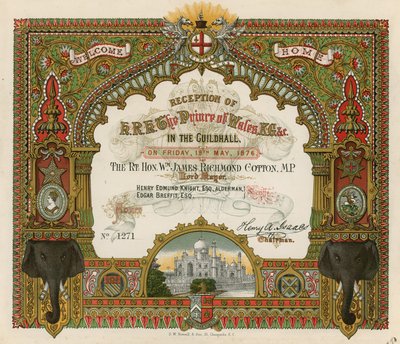 Invitasjon til mottakelse av HKH Prinsen av Wales i Guildhall, London, 19. mai 1876 av English School
