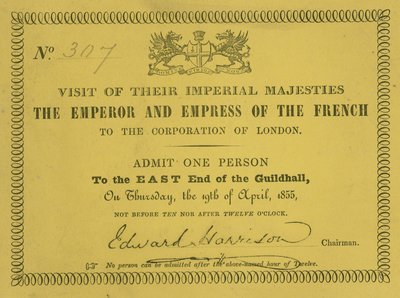 Invitasjon til besøk av deres keiserlige majesteter, keiseren og keiserinnen av franskmennene, i Guildhall, London, 19. april 1855 av English School