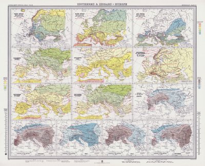 Isotermer og isobarer, Europa (fargelitografi) av English School
