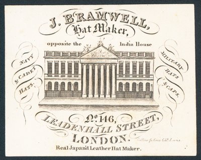 J Bramwell, hattemaker, handelskort av English School