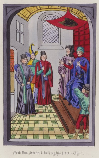 Jacob Von Artaveld holder staten sin i Gent (farget gravering) av English School