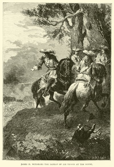 James II er vitne til nederlaget til troppene sine ved Boyne av English School
