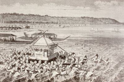 Japanske fiskere som feirer Gots-Tennoo på 1800-tallet (litho) av English School
