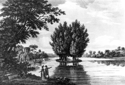 Jean-Jacques Rousseaus (1712-78) grav i Ermenonville, fra A Sporting Tour Through France in a Series of Letters to the Earl of Darlington av oberst Thomas Thornton, publisert 1806 (bw foto) av English School