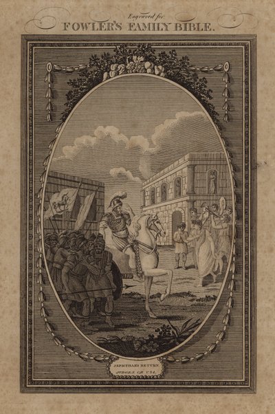 Jeftas gjenkomst, dommere, kapittel 11, vers 34 (gravering) av English School