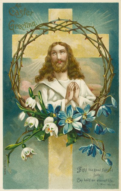 Jesus Kristus, kors og tornekrone (chromolitho) av English School