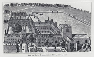 Jesus College ca 1688, etter Loggan (gravering) av English School