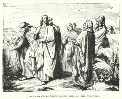 Jesus og hans disipler går gjennom kornåkeren (gravering) av English School