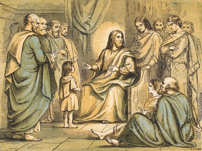 Jesus underviser sine disipler (farget gravering) av English School