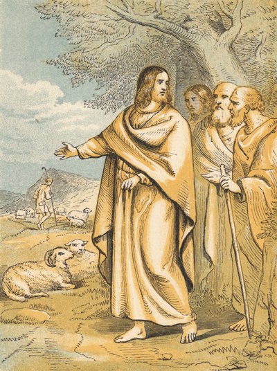 Jesus den gode hyrde (farget gravering) av English School