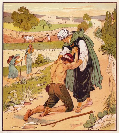 Jesu lignelser: Den fortapte sønns retur (farge litho) av English School