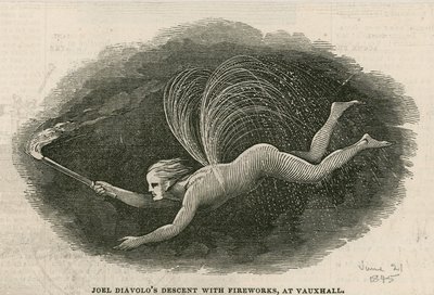 Joel Diabolos nedstigning med fyrverkeri ved Vauxhall Gardens, London av English School
