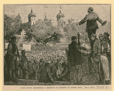 John Burns talte til et møte med havnearbeidere på Tower Hill av English School
