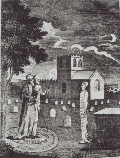 John Dee og Edward Kelly som tilkaller de døde, fra a History of Magic, utgitt sent på 1800-tallet av English School
