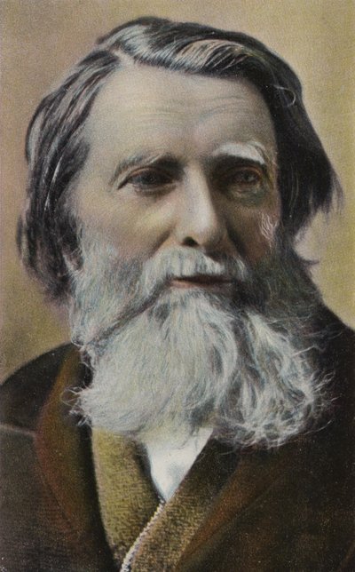 John Ruskin (1819–1900), engelsk forfatter, kunstkritiker, kunstner og sosial tenker (fargelitografi) av English School