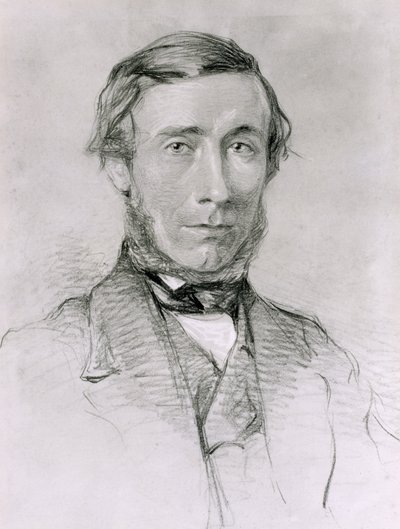 John Tyndall (1820-93) (kull forhøyet med hvitt på papir) av English School