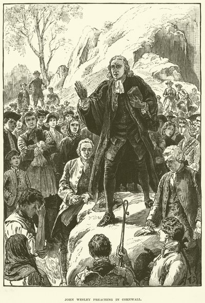 John Wesley, forkynner i Cornwall (gravering) av English School